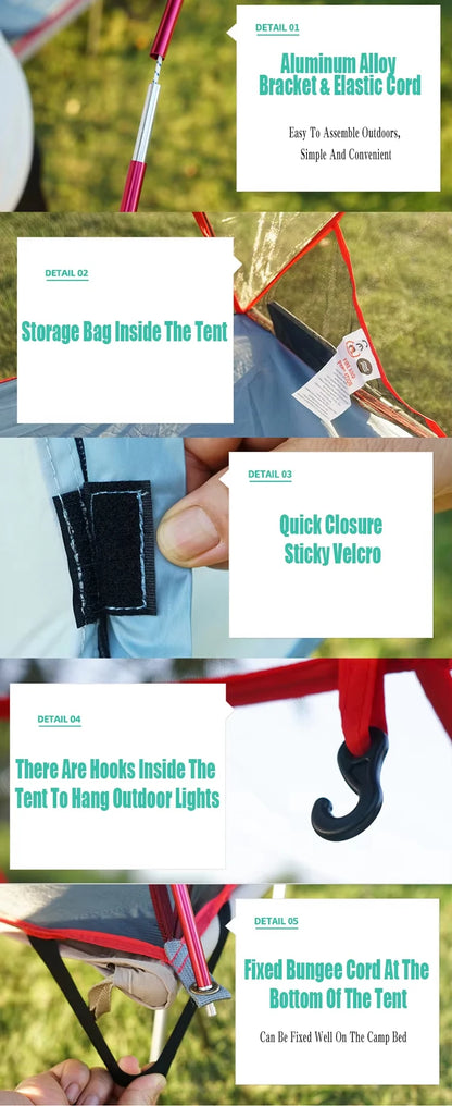 Outdoor Camping Off-The-Ground Tent Portable Single Tent Aluminum Alloy Folding Mosquito Net Fishing Tent