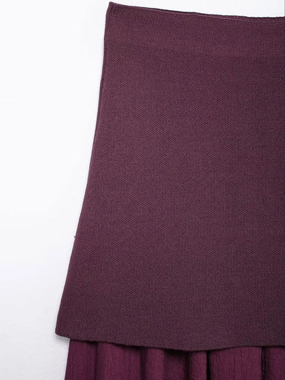 HH Elegant Midi Skirt For Women Fashion Solid A-line High Waist Pleated Side Zipper Long Skirt Vintage Skirts Chic Bottom