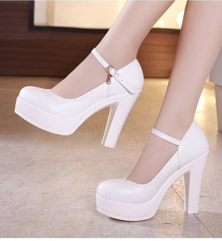 8 10 12cm Small Size 32-43 Shallow Thick Bottom Platform Pumps Women 2025 Block High Heels Shoes for Office Model Wedding Dress