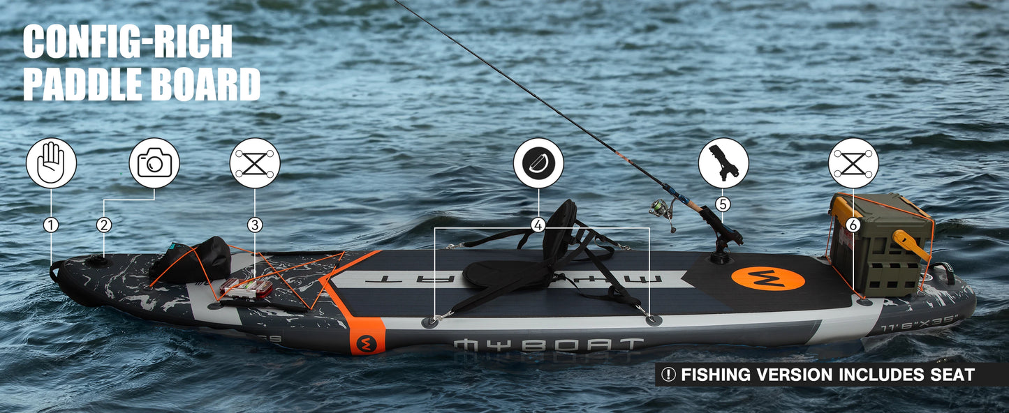 Myboat BASS HUNTER Grey SUB Waterproof Inflatable Paddle Board 11'6''x35''x6'' Aquatic Fishing With Accessories SUP сапборд
