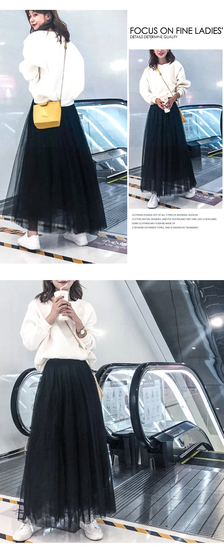 Women Mesh Elastic Tutu Skirt Beach Spring Summer Korean High Waist Fashion Pleated Long Skirt Black White Tulle Skirts LSK010