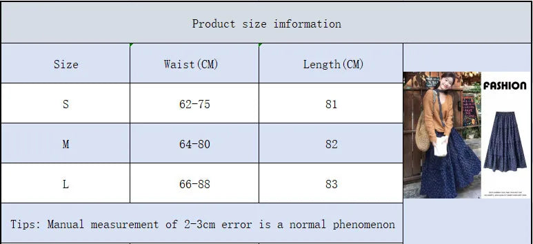 New Elegant Dark Blue Floral Women High-Waisted Retro Blue Floral Skirt Female A-line Skirt Casual Lazy Wind Long Skirt