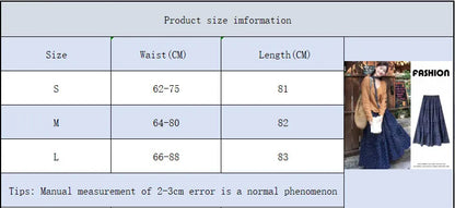 New Elegant Dark Blue Floral Women High-Waisted Retro Blue Floral Skirt Female A-line Skirt Casual Lazy Wind Long Skirt