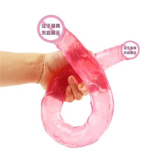 Double headed 55CM long and thick simulated dildo for adult with anal plug for lesbians