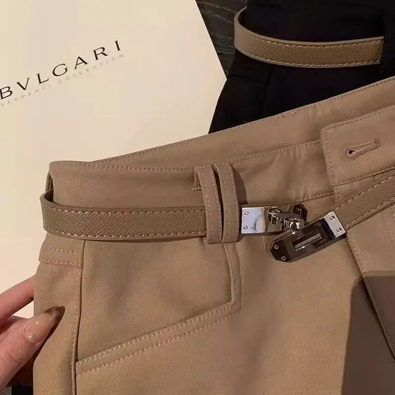 Khaki Casual Pants for Women Autumn and Winter Outerwear Booty Shorts Hips Elastic Tight Design High Waist Slimming Shorts Women