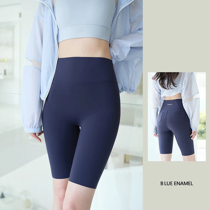 BIVIGAOS Summer New Back Pocket Sharkskin Cycling Shorts Women Cool Knee Length Short Leggings Casual Elastic Sport Biker Shorts