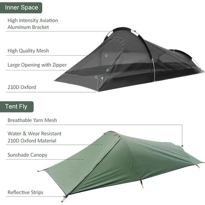 Outdoor Camping Tent Single Person Camping Tent Water Resistant Tent Aviation Aluminum Support Portable Sleeping Bag Tent