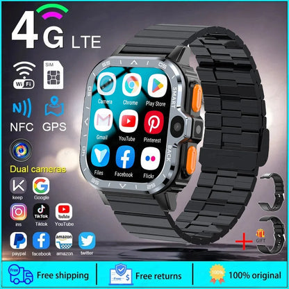 PGD SmartWatch 4G LTE GPS Wifi SIM Card NFC Dual Camera Rugged 64G ROM Storage Heart Rate Sports Smart Watch Men