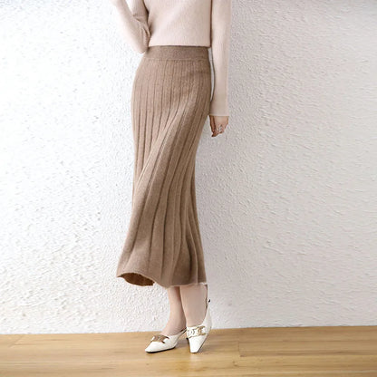High-end 2022 Autumn/Winter New 100% Pure Wool Women's Thick Warm Elegant Pleated Skirt Fashion A Line Knitted Skirt 4 Colors