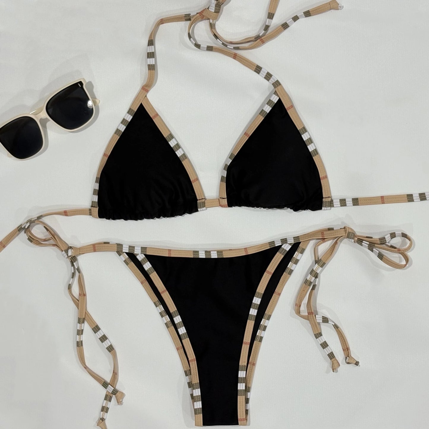 Luxury Brand Design Stripe Halter Bikini Women Swimwear Female Swimsuit Two Pieces Bikini Set Sexy Bathing Suit Swim Beach Wear