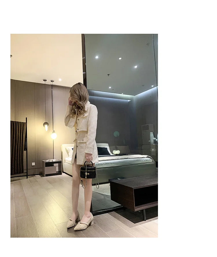 Woman Sexy High Heels New Elegant Wedding Dress Shoes Ladies Shallow Office Party Shoes Tweed Style Side Hollow Single Shoes
