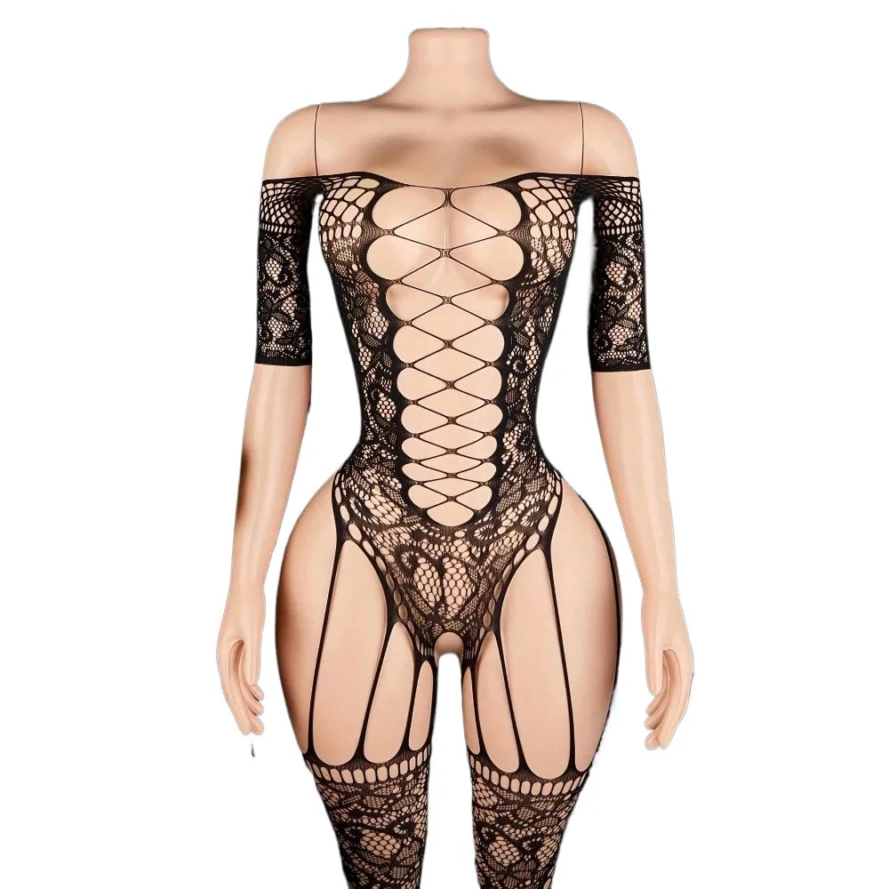 Lingerie without underwire, Body stocking for women, sexy intimate wear with strapless cups, open - back, see - through