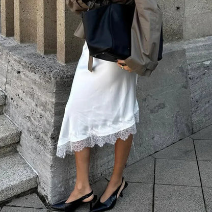 Talenza White Lace Skirts Women Fashion Irregular Lace Patchwork Slim Skirts High Waist Streetwear Party Looks Female Maxi Skirt