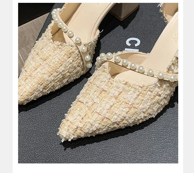Woman Sexy High Heels New Elegant Wedding Dress Shoes Ladies Shallow Office Party Shoes Tweed Style Side Hollow Single Shoes