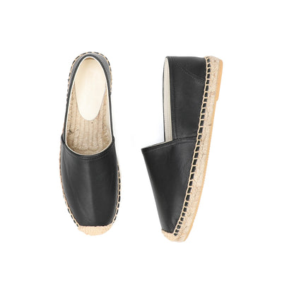 Casual Espadrilles Flat Cow Leather Shoe for Women Slip-on Rubber Ballet Flats