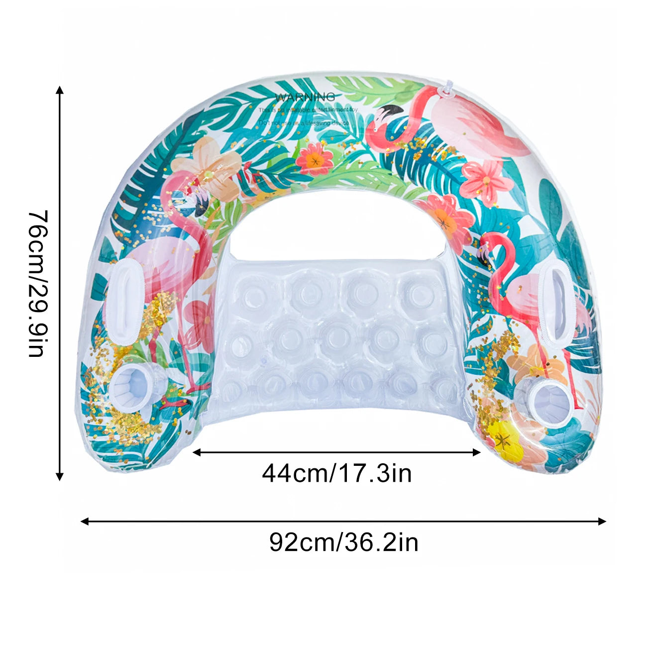 1PC Inflatable pool float featuring a vibrant flamingo and rainbow design, perfect for relaxing during summer water activities
