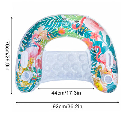 1PC Inflatable pool float featuring a vibrant flamingo and rainbow design, perfect for relaxing during summer water activities