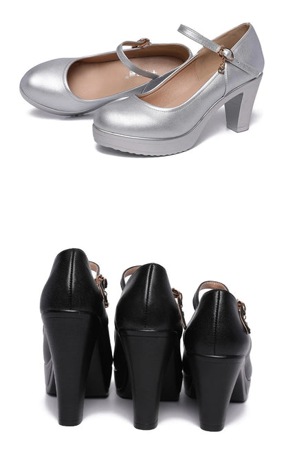 Small Size 32-43 Shallow Thick Bottom White Silver Wedding Shoes Bride Platform Pumps 2025 Block High Heels Shoes for Model Mom