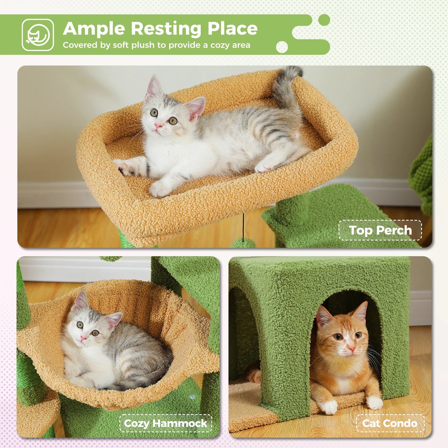 Cat Tree for Indoor Cats, Small Cat Tower with Large Cat Condo, Cat Scratching Posts, Cozy Cat Hammock and Cat Scratching Ladder