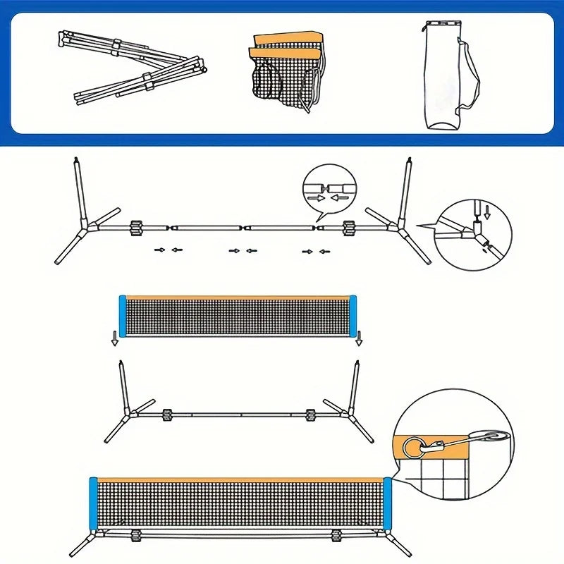 Portable 3m Pickleball Net for Tennis & Badminton Training Quick Setup Lightweight Foldable PE Material No Iron Frame
