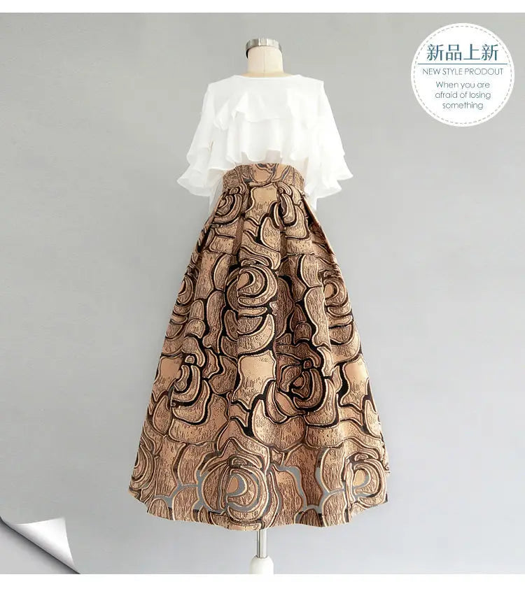 High-End Temperament Jacquard Hollow Out Elastic Waist Irregular Skirts 2023 Vintage All-match A-line Skirt Streetwear Long Skir
