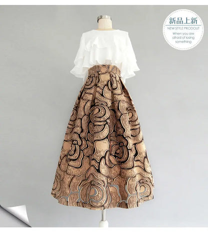 High-End Temperament Jacquard Hollow Out Elastic Waist Irregular Skirts 2023 Vintage All-match A-line Skirt Streetwear Long Skir