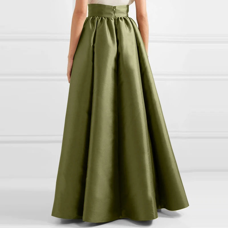 ZANZEA Bohemian Women Satin Silk Black Long Skirts Elegant Solid A-Line Party Jupes Femme Waist Zipper Oversized Casual Dresses