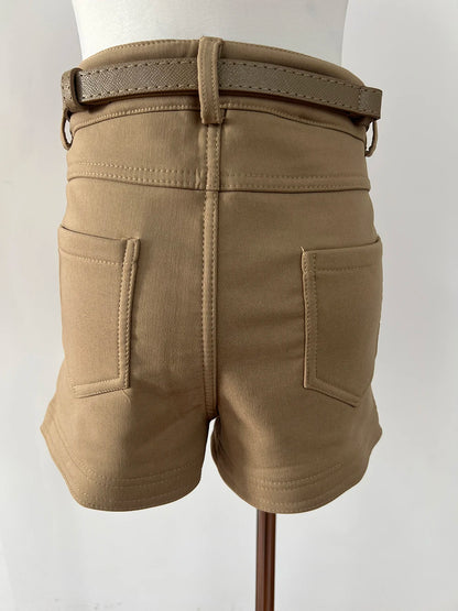 Khaki Casual Pants for Women Autumn and Winter Outerwear Booty Shorts Hips Elastic Tight Design High Waist Slimming Shorts Women