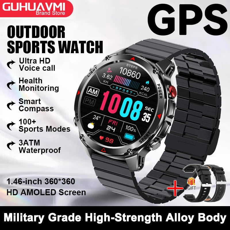 2026 New Outdoor Sport GPS Position Smart Watch Men 3ATM Waterproof Compass Altimeter 540mAh BT Call Fitness Watch