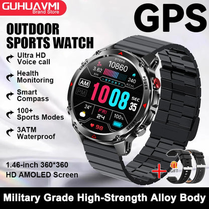 2026 New Outdoor Sport GPS Position Smart Watch Men 3ATM Waterproof Compass Altimeter 540mAh BT Call Fitness Watch