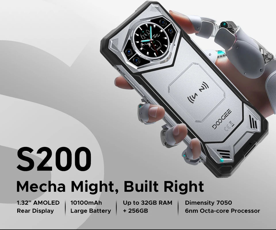 Global Version DOOGEE S200 5G Rugged Phone 12GB +256GB 6.72" Display 100MP AI Main Camera 10100mAh Mobilephone Android 16 NFC