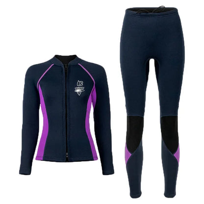 Women's 3mm Two-Piece Diving Suit Long Sleeve Coldproof Wetsuit Top Pants for Snorkeling Surfing Swimming