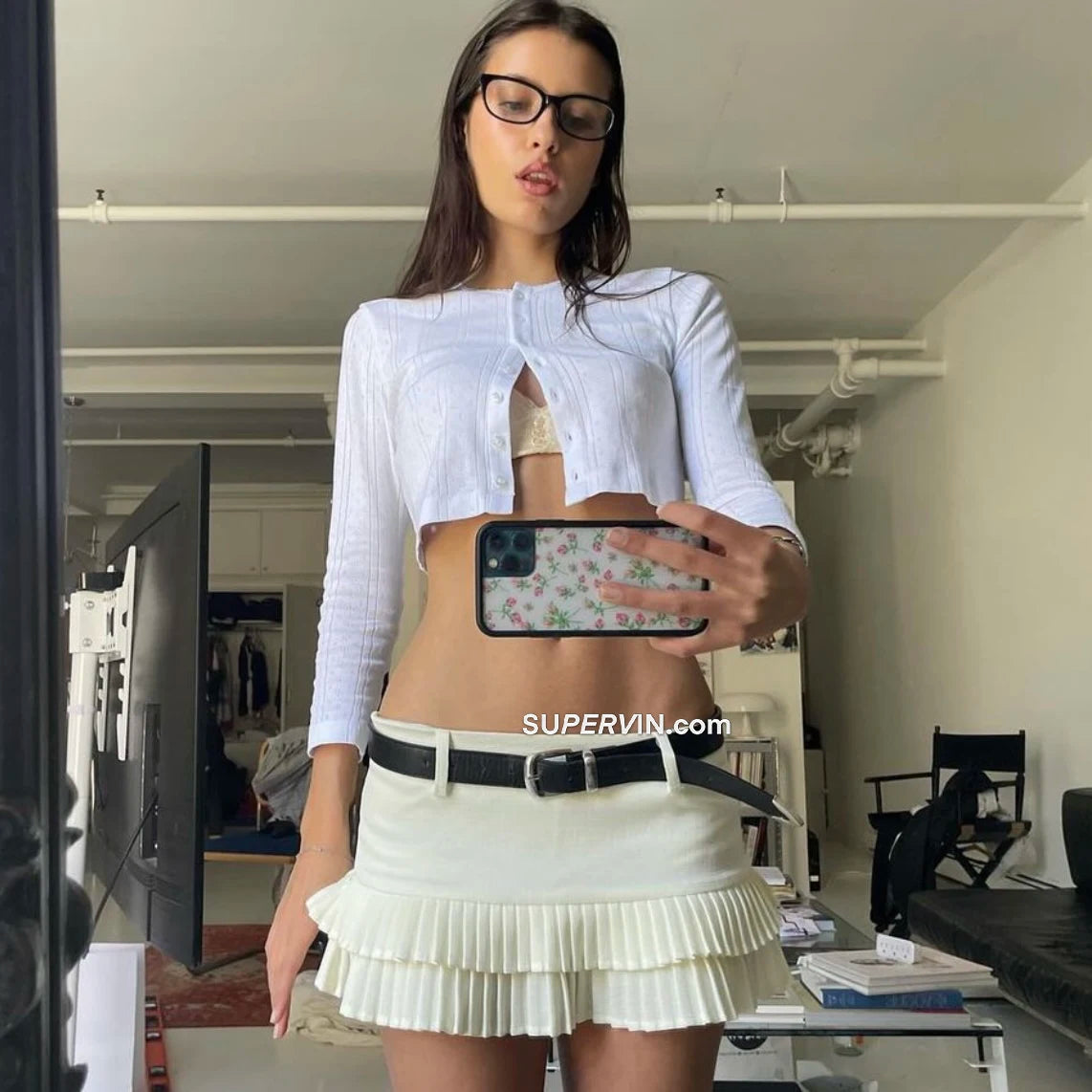 Summer Clothes Tweed Pleated Skirt Women Black Mini Skirts For Woman Preppy Low Waist Pleated Layered Casual Short Skirts Blue