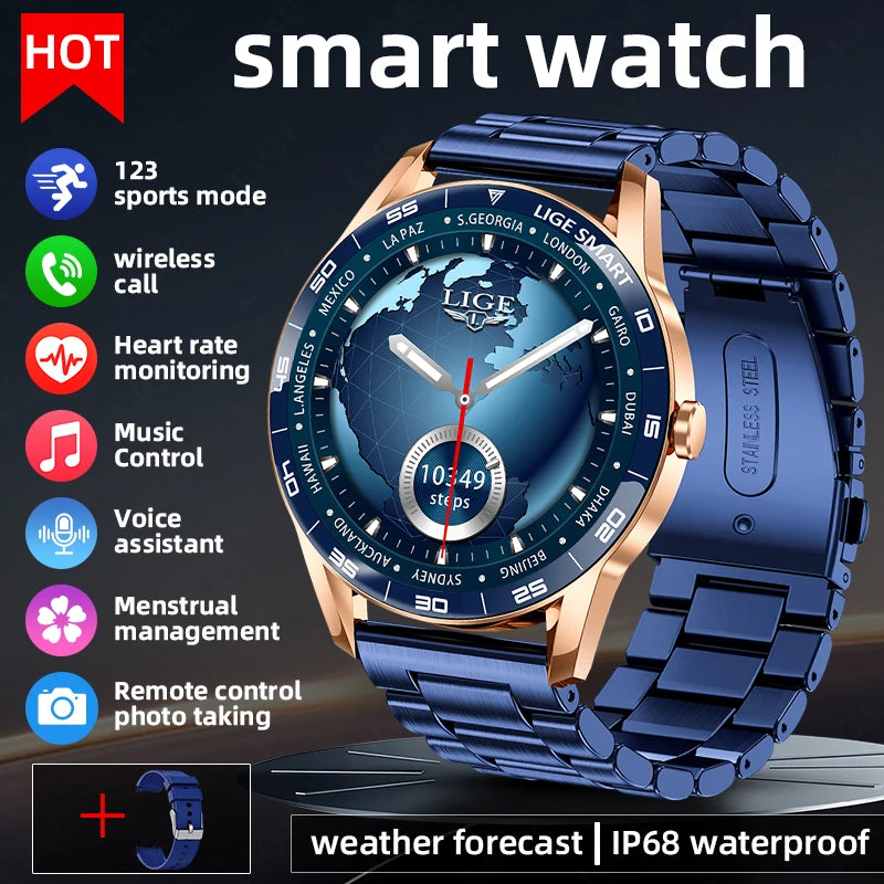 LIGE New Steel Smart Watch Men 1,38inch Bluetooth Call Business Men Watches Fitness Activity Sports Heart Rate Health Smartwatch