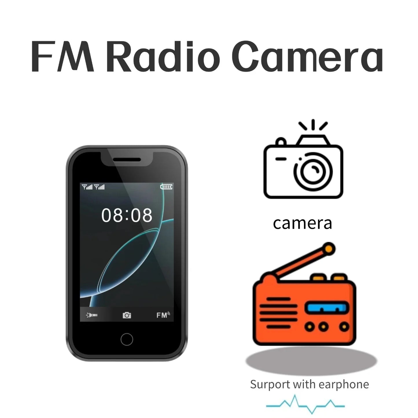 Mini Smart Wearable Mobile Phone 2.4" Touch Screen Support Dual SIM Bluetooth Call Music SMS Voice Changer Camera Vibration