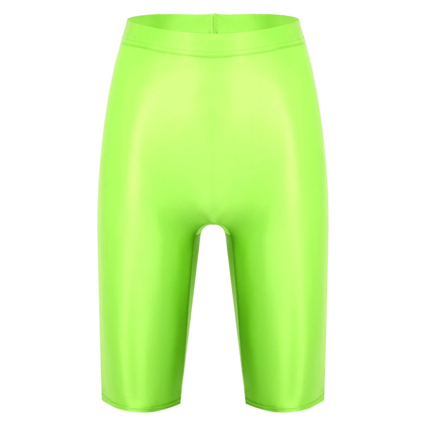 Women Glossy Shorts High Waist Fitness Short Leggings Oil Shiny Knee-Length Tights Swimming Trunks Female Workout Sports Bottoms