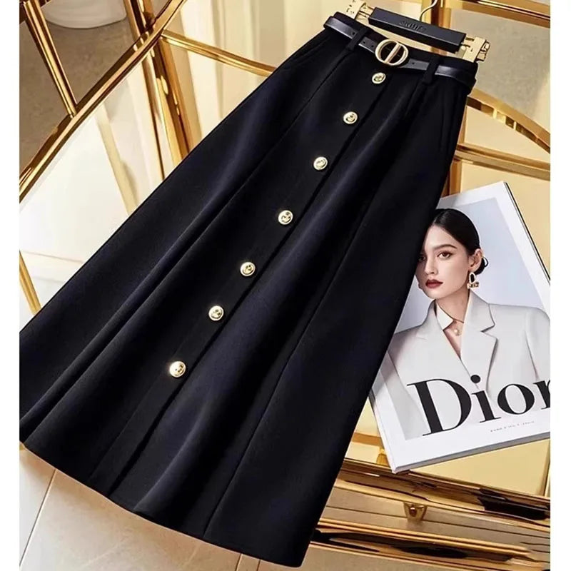 2025 Female High Waist Maxi Skirt Advanced Feeling Women A-word Long Skirts Spring Autumn Ladies Fashion Solid Color Maxi Skirt