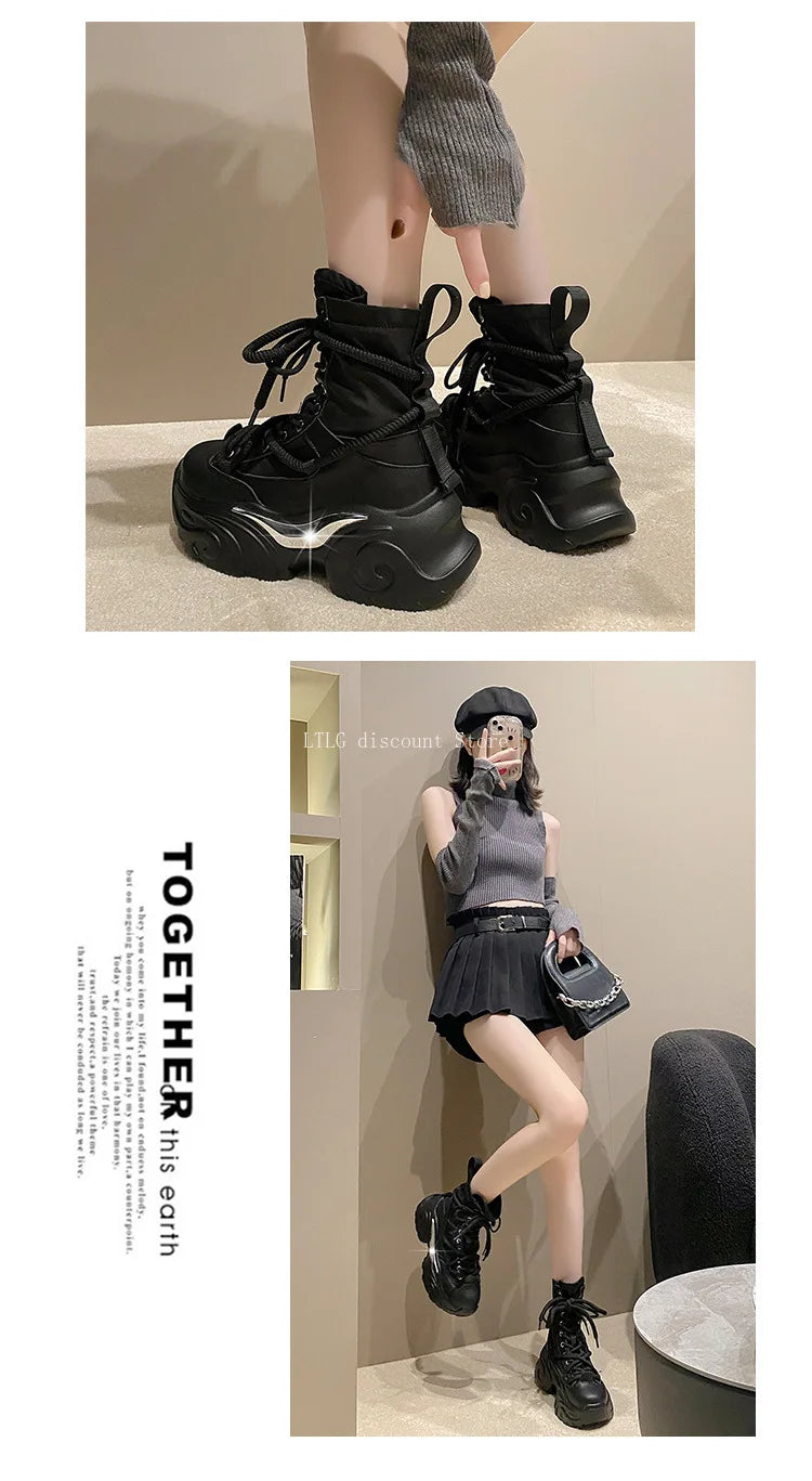 Women's Pink Boots Platform New in  Calf High Boot Woman Winter Girl's Ankle Bootie White Sneakers Trends 2023 Cross Strap Bling
