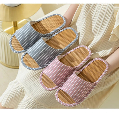 Striped Slippers Bamboo Women Autumn Home Couples Indoor House Non Slip Funny Sandals Shoes Male Soft Flat Summer For Tatami