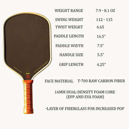 Bread and Butter Loco Pickleball Paddle 16mm Dual-Density Foam Core Hybrid Elongated CFC T700 Raw Carbon Fiber Pickleball Paddle