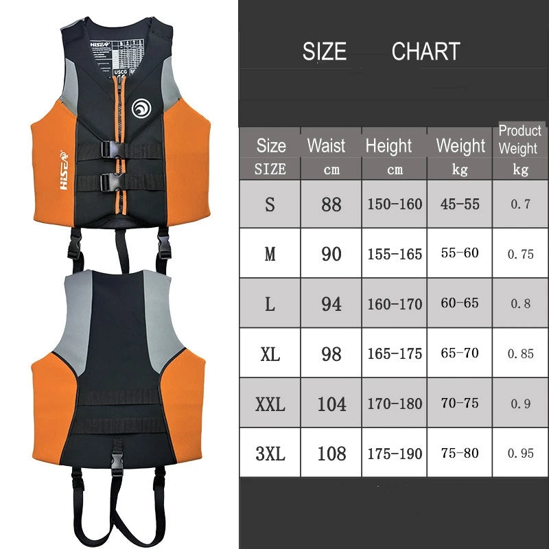 Life Jacket Adult Neoprene Life Vest Surf Raft Kayak Fishing Jet Ski Vest Water Sport Swimming Rescue Super Buoyancy Life Jacket