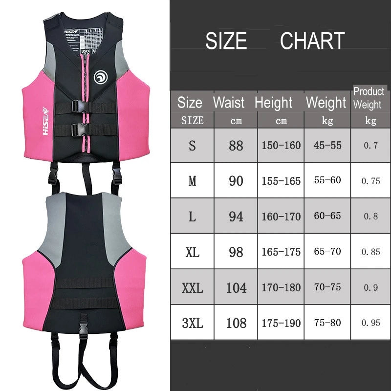 Life Jacket Adult Neoprene Life Vest Surf Raft Kayak Fishing Jet Ski Vest Water Sport Swimming Rescue Super Buoyancy Life Jacket