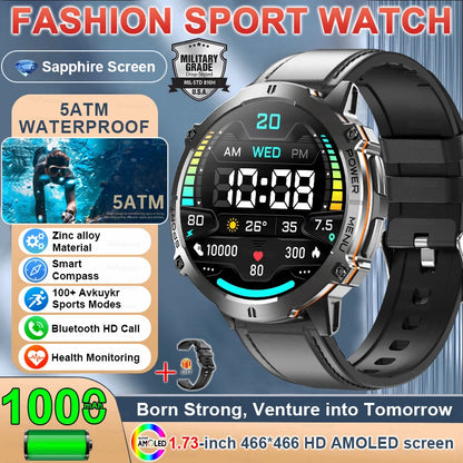 2025 New Outdoor Military Smart Watch Men 1.73" AMOLED IP69K 5ATM Waterproof 1000mAh Super Large Battery BT Call Smart  Watches