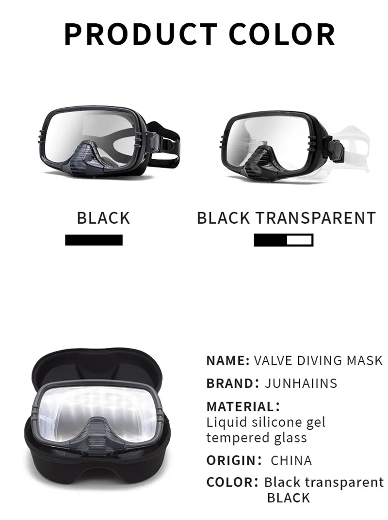 New Large Frame Diving Mask with Drain Valve|HD Tempered Glass Lens & Adjustable Silicone Strap,Swim Goggles,buceo, 수영,스노클링,마스크