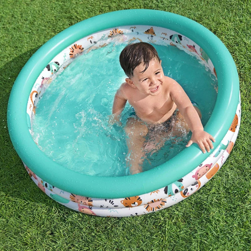 40”/48” X 10” 3 Rings Round Inflatable Infant Baby Swimming Pool Toddler Kiddie Ball Pit Pool Animal Pattern Age 2 and Up
