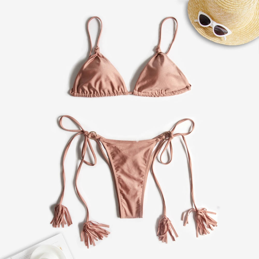 Cikini-Three-Point Bra for Women, Swimsuit Tie Rope, Swimming Pool Wear, Sexy Bikini, Hot Selling, New Fashion, 2022