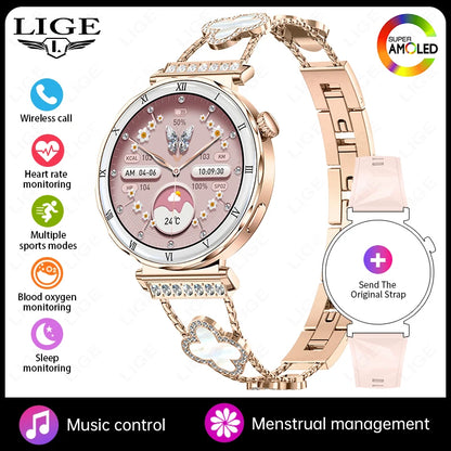 Women's Smart Watch 2026 New Fashion AMOLED Screen Bluetooth Call Custom Dials Female Health Monitoring Ladies Sports Smartwatch