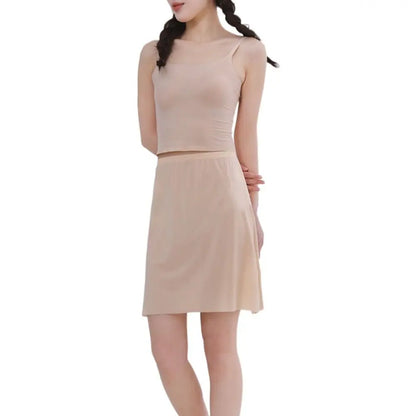 High Waist Solid Color Cotton Women Long Petticoat Ice Silk Underskirt Underskirt Half Slips Safety Underskirt Slips