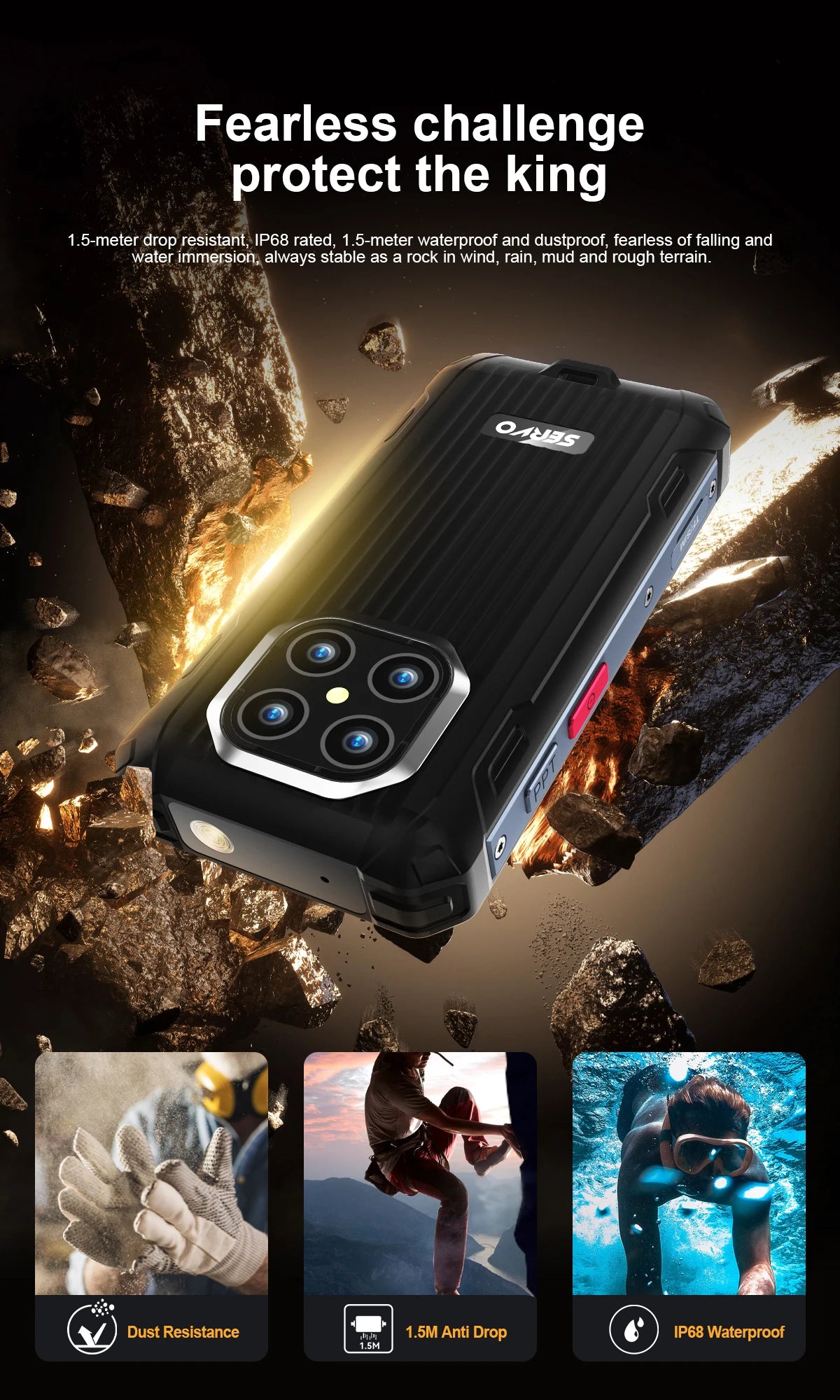 SERVO TANK500 IP68 Waterproof Mini Smart Phone 4G LTE Android 12 RAM 6GB ROM 128GB PTT Network Intercom Small Rugged Smartphones