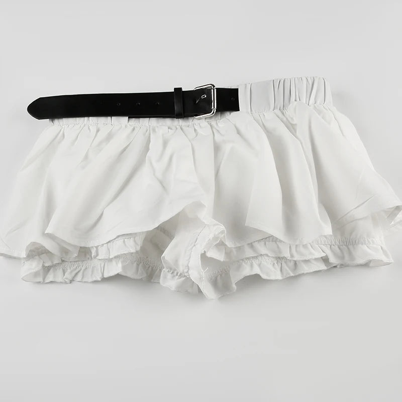 Sexy Low Waist White Mini Skirt Women Fashion with Belt Kawaii Preppy Short Skirts Y2K Korean Streetwear Pleated A Line Skirts